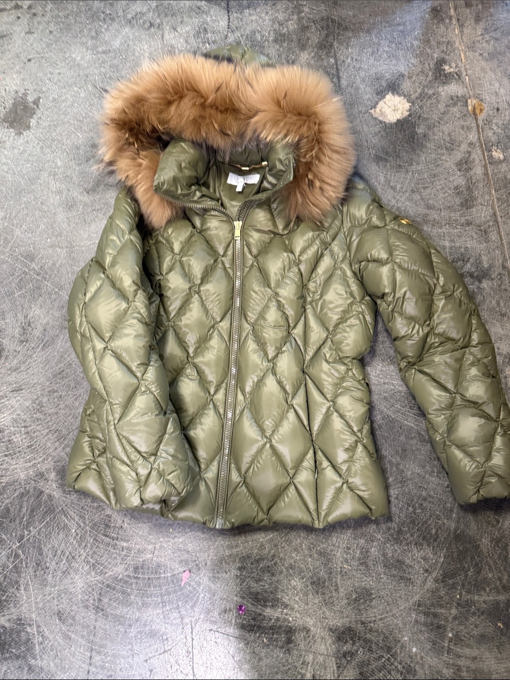 ESCADA Olive Down Puffer Jacket Genuine Fox Fur Hood Luxury Coat